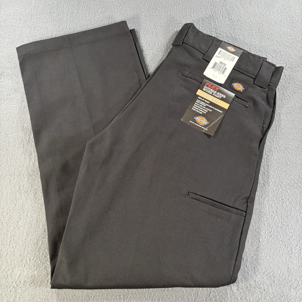 NWT Dickies Flex Double Knee Work Pants Men's 36x32 Loose Fit Black Stretch